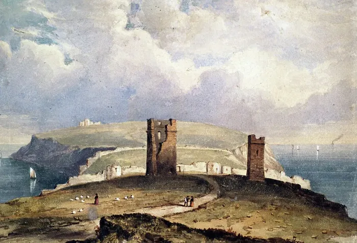 Framed Print : Coastal scene with ruins, 19th century. Creator: William Wyld Framed Print : Coastal scene with ruins, 19th century. Creator: William Wyld