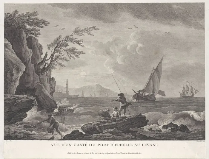 Framed Print : Coastal View of a Port City in the Levant, ca. 1770. Creator: Aveline Framed Print : Coastal View of a Port City in the Levant, ca. 1770. Creator: Aveline