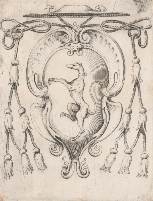 Framed Print : Coat of Arms of a Cardinal of the Sampieri Family, 1590-95. Creator: Agostino Carracci Framed Print : Coat of Arms of a Cardinal of the Sampieri Family, 1590-95. Creator: Agostino Carracci