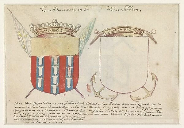 Coat of arms of Diderick van Waerdenborch and an empty coat of arms, 1656-1699. Creator: Anon