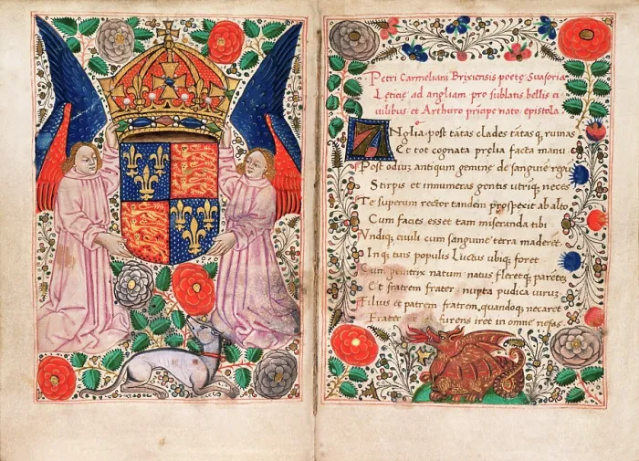 Framed Print : The coat of arms of Henry VII supported by two angels, 1486. Creator: Unknown Framed Print : The coat of arms of Henry VII supported by two angels, 1486. Creator: Unknown