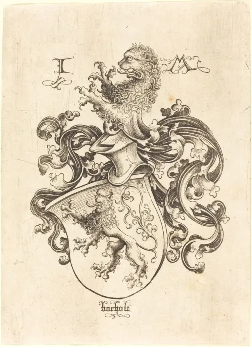 Framed Print : Coat of Arms with Lion, c. 1480 / 1490. Creator: Israhel van Meckenem Framed Print : Coat of Arms with Lion, c. 1480 / 1490. Creator: Israhel van Meckenem