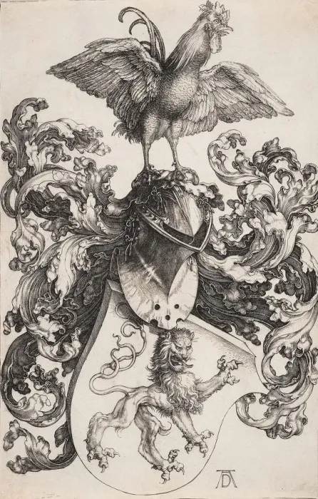 Framed Print : Coat of Arms with a Lion and a Cock. Artist: Durer, Albrecht (1471-1528) Framed Print : Coat of Arms with a Lion and a Cock. Artist: Durer, Albrecht (1471-1528)