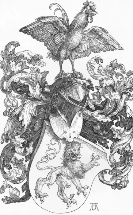 Framed Print : The Coat of Arms with a Lion and a Cock, c1502-1503, (1906). Artist: Albrecht Durer Framed Print : The Coat of Arms with a Lion and a Cock, c1502-1503, (1906). Artist: Albrecht Durer