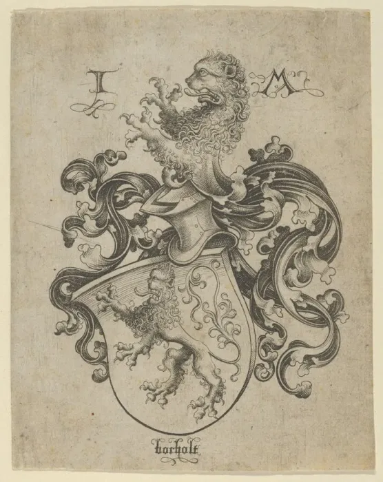 Framed Print : Coat of Arms with a Lion. Creator: Israhel van Meckenem Framed Print : Coat of Arms with a Lion. Creator: Israhel van Meckenem