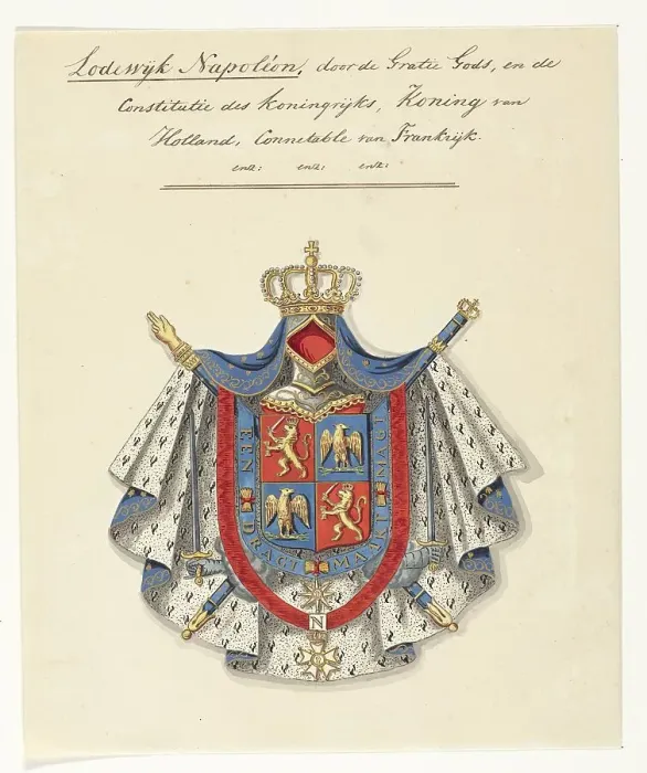 Framed Print : Coat of arms of Lodewijk Napoleon Bonaparte, King of Holland, 1807. Creator: Anon Framed Print : Coat of arms of Lodewijk Napoleon Bonaparte, King of Holland, 1807. Creator: Anon