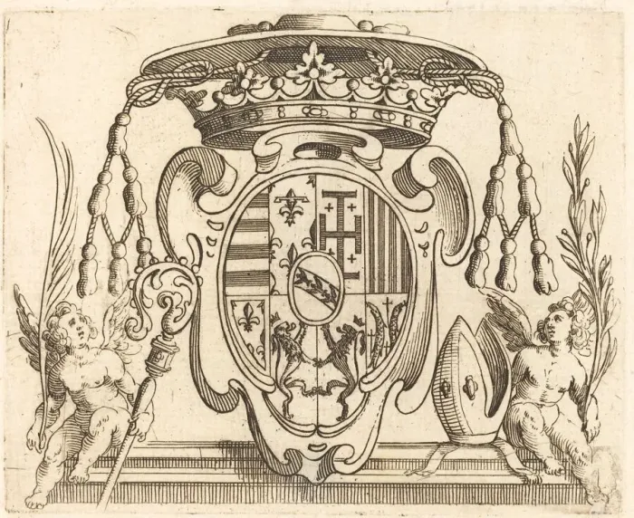 Framed Print : Coat of Arms of Nicolas Francis of Lorraine. Creator: Jacques Callot Framed Print : Coat of Arms of Nicolas Francis of Lorraine. Creator: Jacques Callot