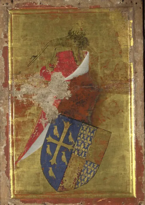 Framed Print : The coat of arms of Richard II of England (The outside panel of the Wilton Diptych), Between 1395 and 1399. Artist: Wilton Master (active 1395 - 1399) Framed Print : The coat of arms of Richard II of England (The outside panel of the Wilton Diptych), Between 1395 and 1399. Artist: Wilton Master (active 1395 - 1399)