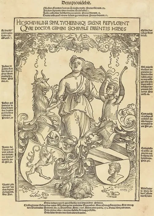 Framed Print : Coat of Arms of Scheurl and Tucher Families, 1512. Creator: Wolf Traut Framed Print : Coat of Arms of Scheurl and Tucher Families, 1512. Creator: Wolf Traut