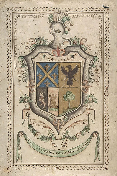 Coat of Arms Surmounted by a Plumed Helmet, 18th century. Creator: Anon