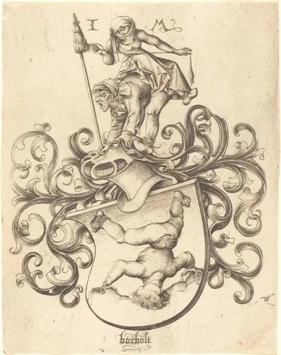 Framed Print : Coat of Arms with Tumbling Boy, c. 1480 / 1490. Creator: Israhel van Meckenem Framed Print : Coat of Arms with Tumbling Boy, c. 1480 / 1490. Creator: Israhel van Meckenem