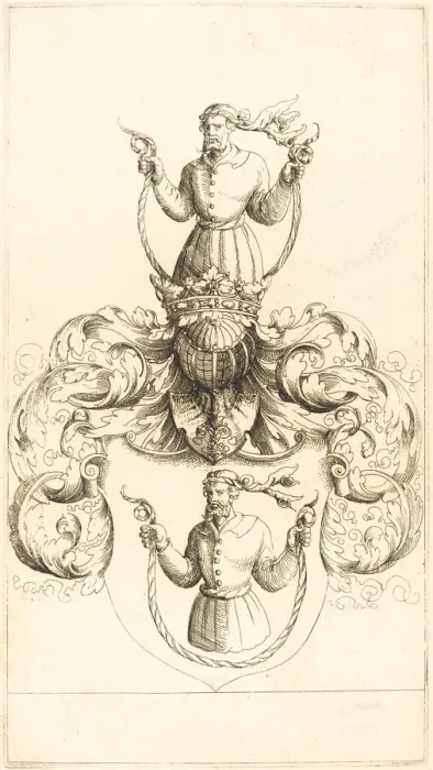 Framed Print : Coat of Arms of Unknown Man. Creator: Augustin Hirschvogel Framed Print : Coat of Arms of Unknown Man. Creator: Augustin Hirschvogel