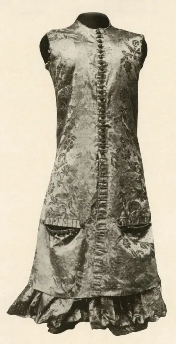 Framed Print : Coat and full breeches of dark red flowered silk, 1681, (1937). Creator: Unknown Framed Print : Coat and full breeches of dark red flowered silk, 1681, (1937). Creator: Unknown