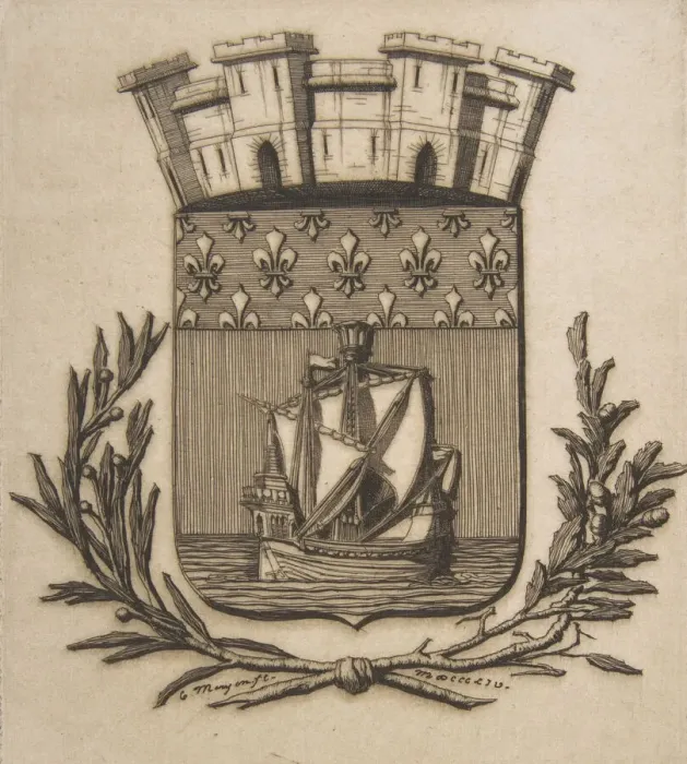 Framed Print : Coat-of-Arms Symbolizing the City of Paris, 1854. Creator: Charles Meryon Framed Print : Coat-of-Arms Symbolizing the City of Paris, 1854. Creator: Charles Meryon
