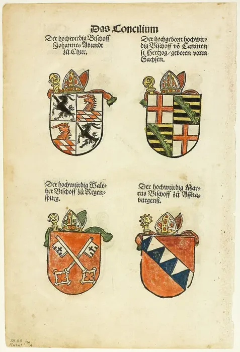 Framed Print : Coats of Arms of Bishops (recto and verso) from Das Concilium so zu Constantz... 1937. Creator: Jorg Breu the Elder Framed Print : Coats of Arms of Bishops (recto and verso) from Das Concilium so zu Constantz... 1937. Creator: Jorg Breu the Elder