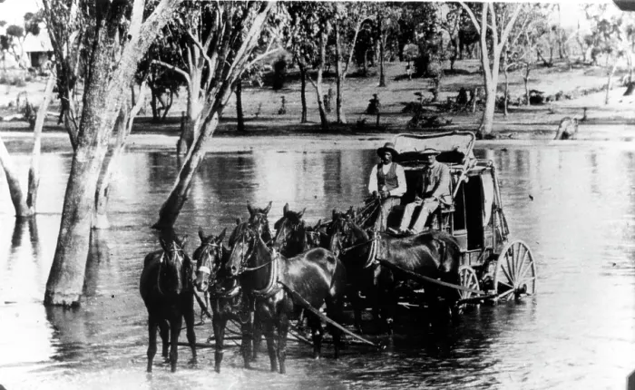 Framed Print : Cobb and Co coach, Old Gympie Road, Kallangur, c1880s. Creator: Unknown Framed Print : Cobb and Co coach, Old Gympie Road, Kallangur, c1880s. Creator: Unknown