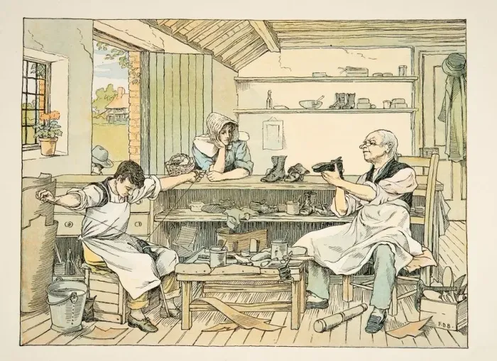 Framed Print : The Cobbler, from Four and Twenty Toilers, pub. 1900 (colour lithograph) Framed Print : The Cobbler, from Four and Twenty Toilers, pub. 1900 (colour lithograph)