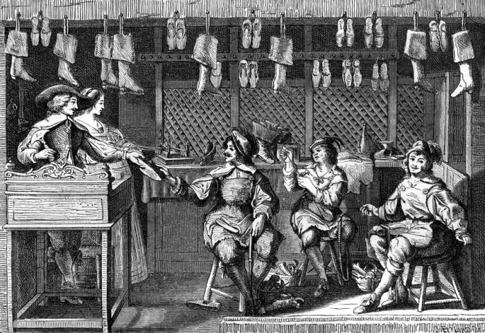 Framed Print : Cobblers shop during the time of Louis XIII of France, 17th century (1882-1884) Framed Print : Cobblers shop during the time of Louis XIII of France, 17th century (1882-1884)
