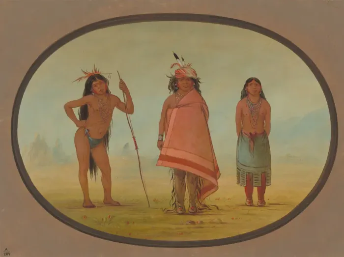 Framed Print : Cochimtee Chief, His Wife, and a Warrior, 1855 / 1869. Creator: George Catlin Framed Print : Cochimtee Chief, His Wife, and a Warrior, 1855 / 1869. Creator: George Catlin