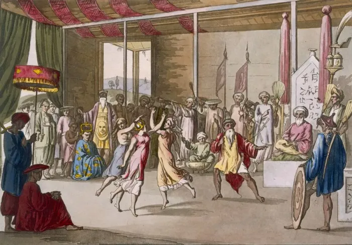 Framed Print : Cochin Chinese drama, from Costume dei... c1820s-30s. Creator: Angelo Monticelli (1778-1837) Framed Print : Cochin Chinese drama, from Costume dei... c1820s-30s. Creator: Angelo Monticelli (1778-1837)