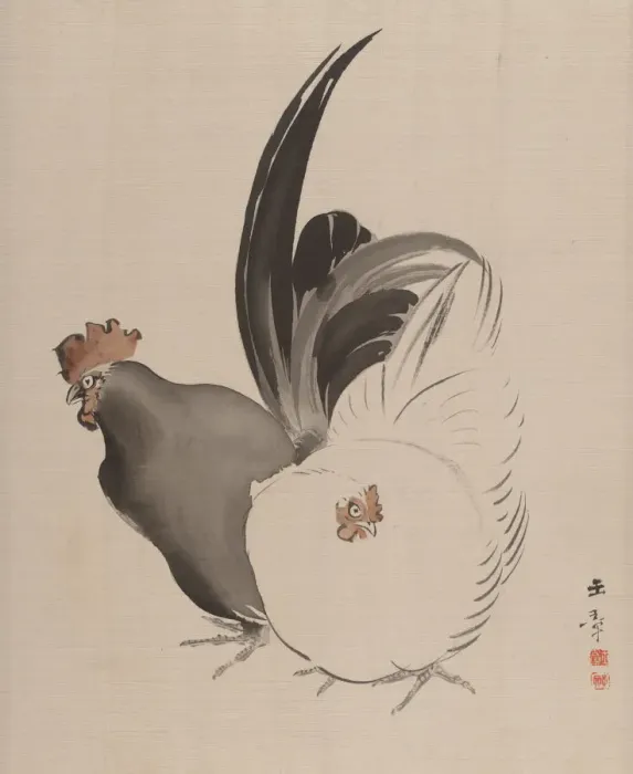 Framed Print : Cock and Hen, 1887-92. Creator: Gyokusho Kawabata Framed Print : Cock and Hen, 1887-92. Creator: Gyokusho Kawabata