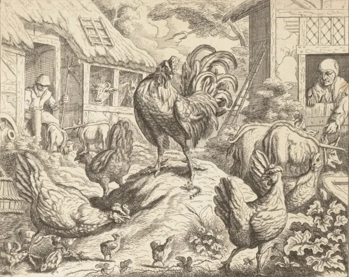 Framed Print : The Cock and the Precious Stone, from Aesops Fables, ca. 1760. Creator: James Kirk Framed Print : The Cock and the Precious Stone, from Aesops Fables, ca. 1760. Creator: James Kirk