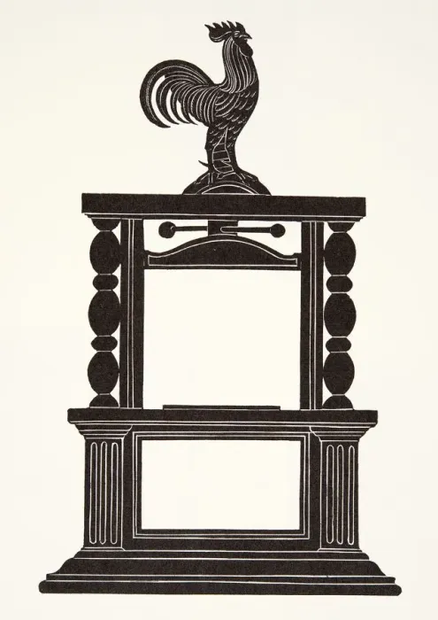 Framed Print : Cockerel and the Printing Press, 1926 (wood engraving) Framed Print : Cockerel and the Printing Press, 1926 (wood engraving)