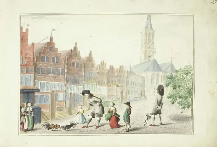 Framed Print : Cockfight in the Sassenstraat in Zwolle, 1655. Creator: Gesina ter Borch Framed Print : Cockfight in the Sassenstraat in Zwolle, 1655. Creator: Gesina ter Borch