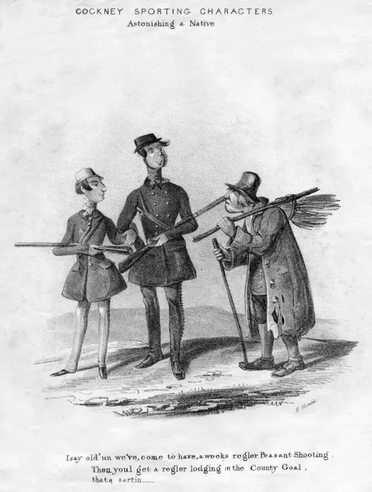 Framed Print : Cockney Sporting Characters. Astonishing a Native, 19th century. Artist: Henry Heath Framed Print : Cockney Sporting Characters. Astonishing a Native, 19th century. Artist: Henry Heath