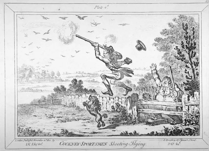 Framed Print : Cockney-sportsmen shooting flying, 1800. Artist: James Gillray Framed Print : Cockney-sportsmen shooting flying, 1800. Artist: James Gillray