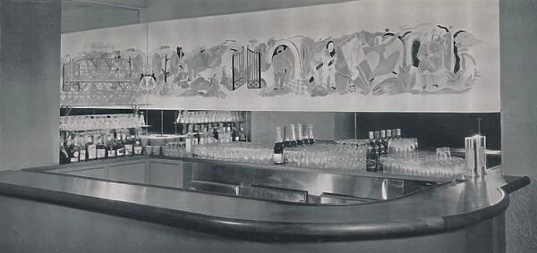 A cocktail bar mural in carved and enamelled linoleum in the Berkeley Hotel, Montreal, 1942