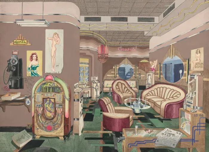 Framed Print : Cocktail Lounge, 1946, 1935 / 1942. Creator: Perkins Harnly Framed Print : Cocktail Lounge, 1946, 1935 / 1942. Creator: Perkins Harnly