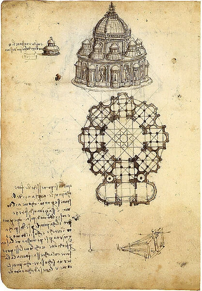 Codex Ashburnham: Studies for a building on a centralized plan, 1488-1490. Creator: Leonardo da Vinci (1452-1519)