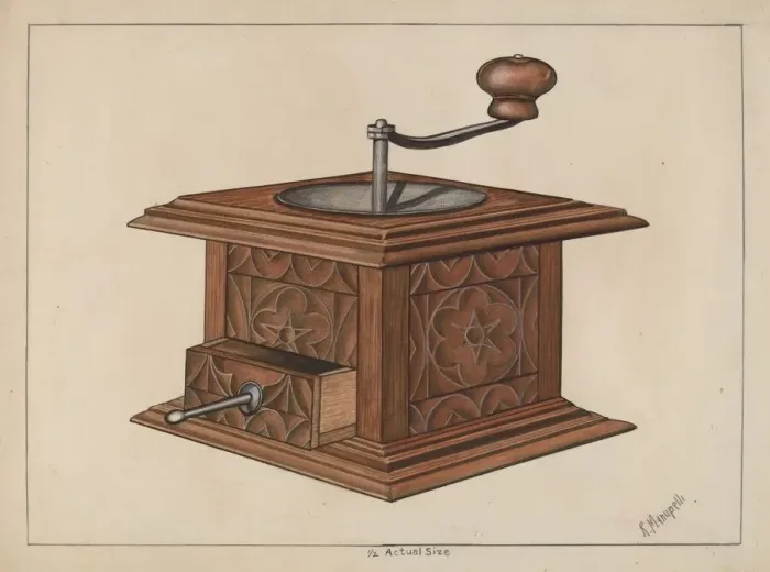 Framed Print : Coffee Grinder, c. 1936. Creator: Raymond Manupelli Framed Print : Coffee Grinder, c. 1936. Creator: Raymond Manupelli