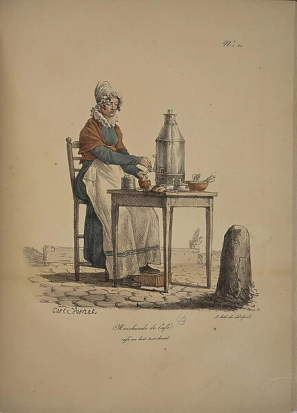 Coffee seller. From the Series 'Cris de Paris' (The Cries of Paris), 1815. Creator: Vernet, Carle (1758-1836). Coffee seller. From the Series 'Cris de Paris' (The Cries of Paris), 1815. Creator: Vernet, Carle (1758-1836)