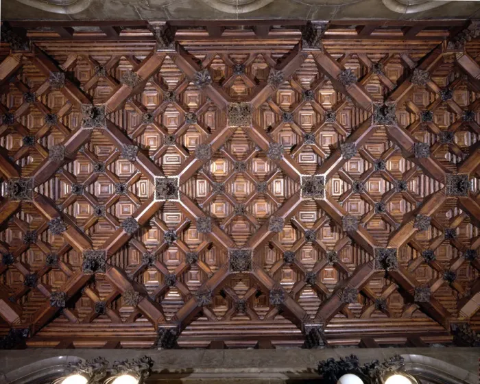 Framed Print : Coffered ceiling of the lost steps room on the first floor of the Güell Palace Framed Print : Coffered ceiling of the lost steps room on the first floor of the Güell Palace