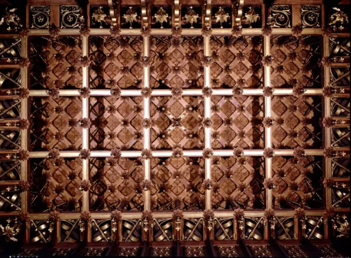 Framed Print : Coffered ceiling of the visits room on the first floor of the Güell Palace 1886-1890 Framed Print : Coffered ceiling of the visits room on the first floor of the Güell Palace 1886-1890