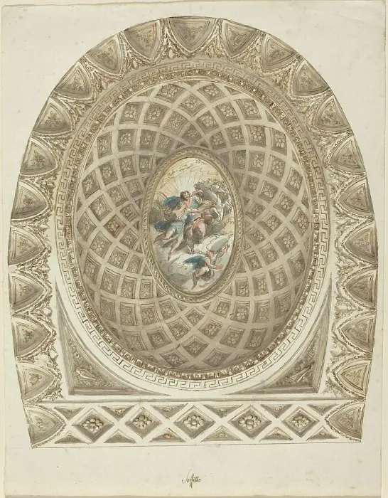 Framed Print : A Coffered Dome with Apollo and Phaeton, c. 1787. Creator: Felice Giani Framed Print : A Coffered Dome with Apollo and Phaeton, c. 1787. Creator: Felice Giani