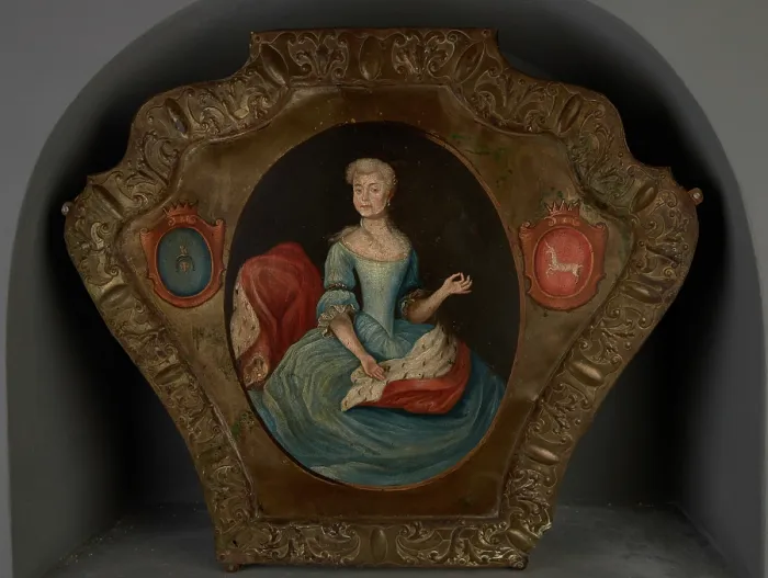 Framed Print : Coffin Portrait of a Lady of Krzywda and Boncza Coats of Arms, around the mid-18th century. Creator: Unknown Framed Print : Coffin Portrait of a Lady of Krzywda and Boncza Coats of Arms, around the mid-18th century. Creator: Unknown