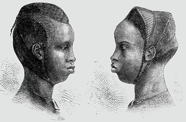 'Coiffures of Bambara Women; Journey from the Senegal to the Niger, 1875. Creator: Unknown