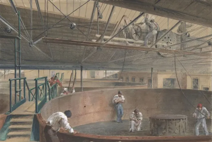 Framed Print : Coiling the Cable in the Large Tanks at the Works of the Telegraph Construction Framed Print : Coiling the Cable in the Large Tanks at the Works of the Telegraph Construction