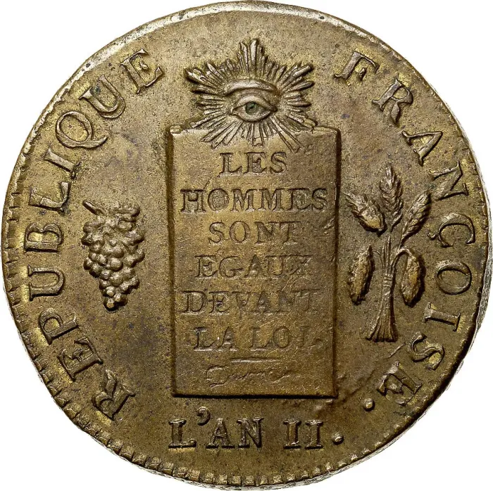 Framed Print : Coin 2 Sols. The National Convention period. Avers, Inscription: Les hommes sont tous egaux devant l
