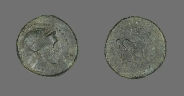 Framed Print : Coin Depicting the Amazon Cyme, 250-190 BCE. Creator: Unknown Framed Print : Coin Depicting the Amazon Cyme, 250-190 BCE. Creator: Unknown