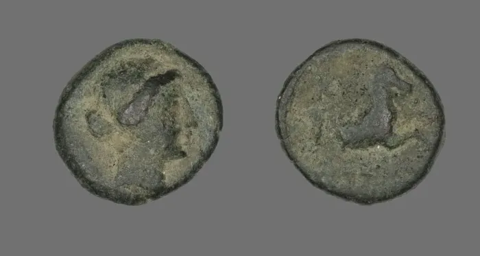 Framed Print : Coin Depicting the Amazon Cyme, about 250 BCE. Creator: Unknown Framed Print : Coin Depicting the Amazon Cyme, about 250 BCE. Creator: Unknown