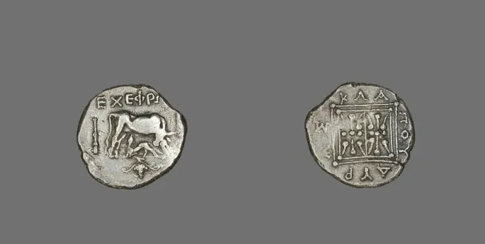Framed Print : Coin Depicting Cow Suckling Calf, 229-100 BCE. Creator: Unknown Framed Print : Coin Depicting Cow Suckling Calf, 229-100 BCE. Creator: Unknown