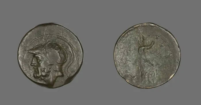 Framed Print : Coin Depicting the God Mars, about 282-203 BCE. Creator: Unknown Framed Print : Coin Depicting the God Mars, about 282-203 BCE. Creator: Unknown