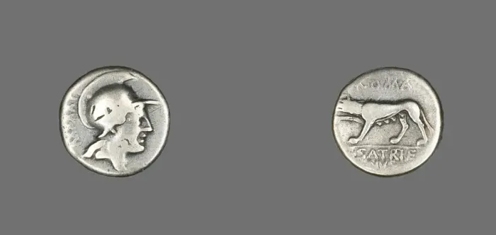 Framed Print : Coin Depicting the Goddess Roma, 77 BCE. Creator: Unknown Framed Print : Coin Depicting the Goddess Roma, 77 BCE. Creator: Unknown