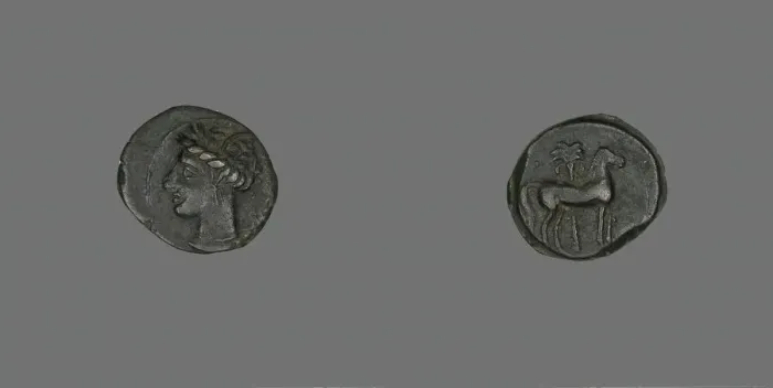 Framed Print : Coin Depicting a Horse and Palm Tree, 3rd century BCE. Creator: Unknown Framed Print : Coin Depicting a Horse and Palm Tree, 3rd century BCE. Creator: Unknown
