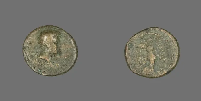 Framed Print : Coin Depicting a Male Bust, 55 CE. Creator: Unknown Framed Print : Coin Depicting a Male Bust, 55 CE. Creator: Unknown