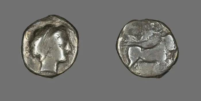 Framed Print : Coin Depicting the Nymph Parthenope, late 5th-4th century BCE. Creator: Unknown Framed Print : Coin Depicting the Nymph Parthenope, late 5th-4th century BCE. Creator: Unknown